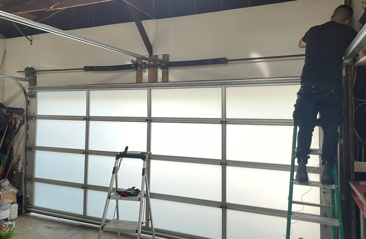 Custom garage door installation on a modern home in Gahanna, Ohio, featuring a sleek, tailored design and expert garage door repair services.
